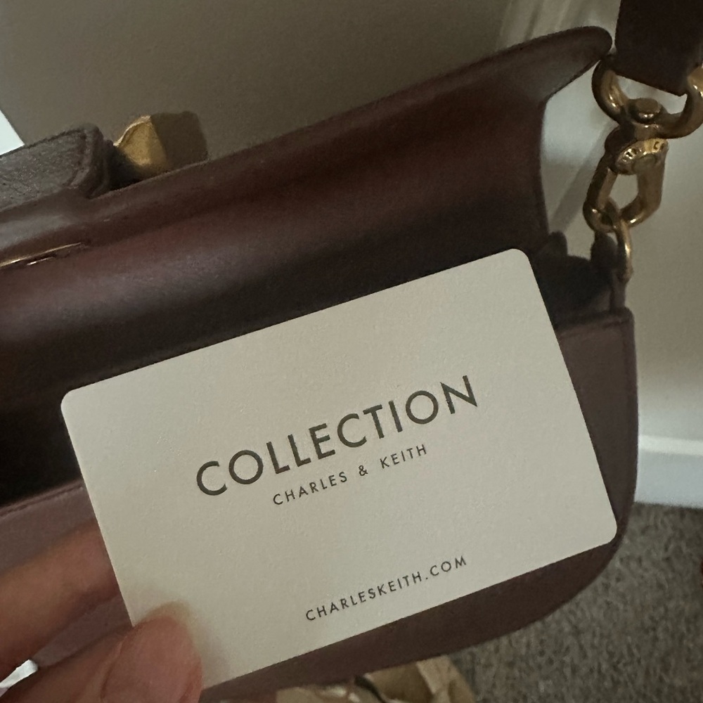 Charles & Keith Brown Shoulder Bag with Gold Buckle - Picture 7 of 9